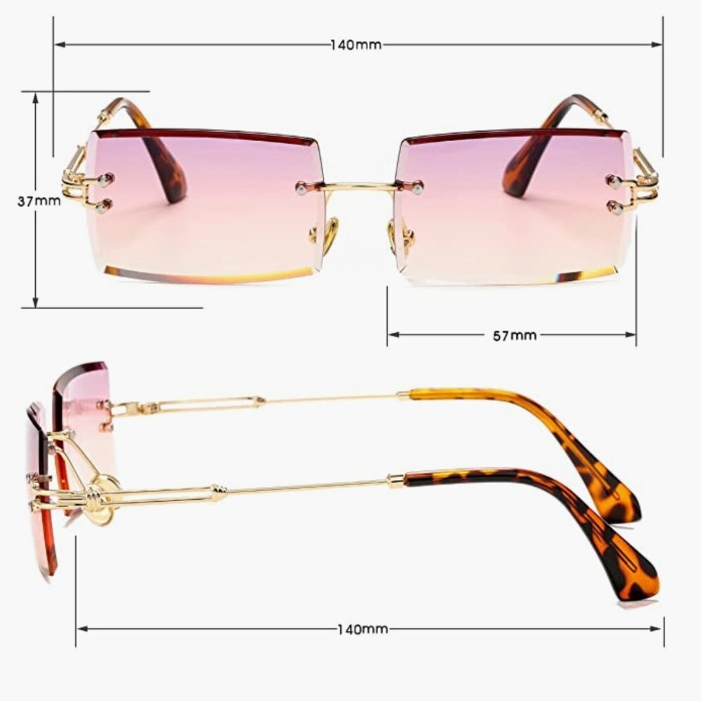 Retro Pink Clear Ombre‎ Rimless Rectangle Square Sunglasses Vintage Shades - Picture 5 of 7